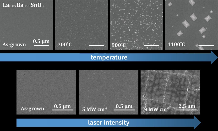 Surface changes of LBSO thin films before and after heat treatment